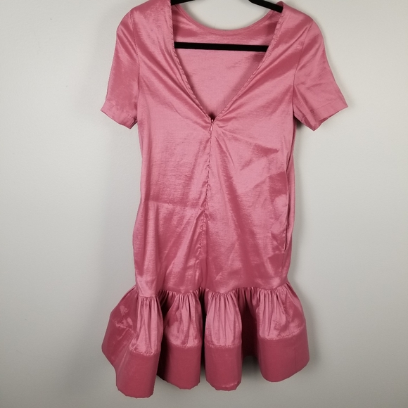 Kimberly Goldson Brianna Pink Satin Ruffle Hem Mini Dress Size XS NWT - Picture 3 of 11